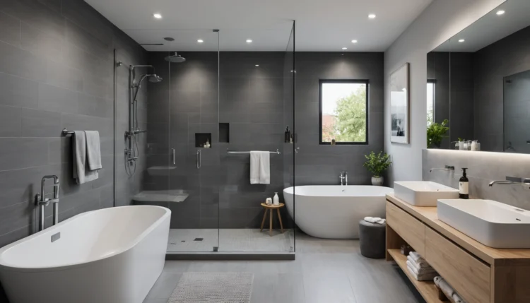petite salle de bain avec douche et baignoire