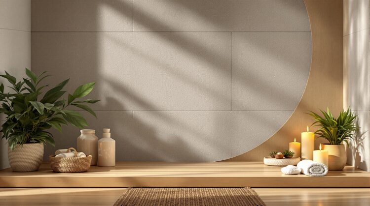 zen salle de bain bois et pierre